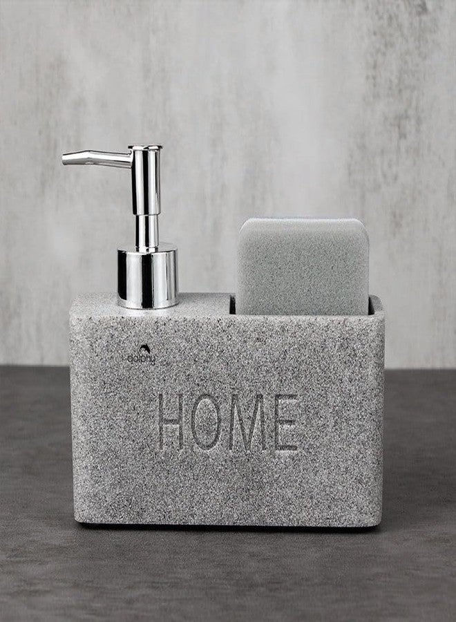 Dolphy Resin Soap Dispenser for Bathroom | 2 in 1 Soap Dispenser with Sponge Holder | Modern & Designer Decor for Home & Guest Bathrooms - Surface Effect Sandstone (250 ml) - Image 1